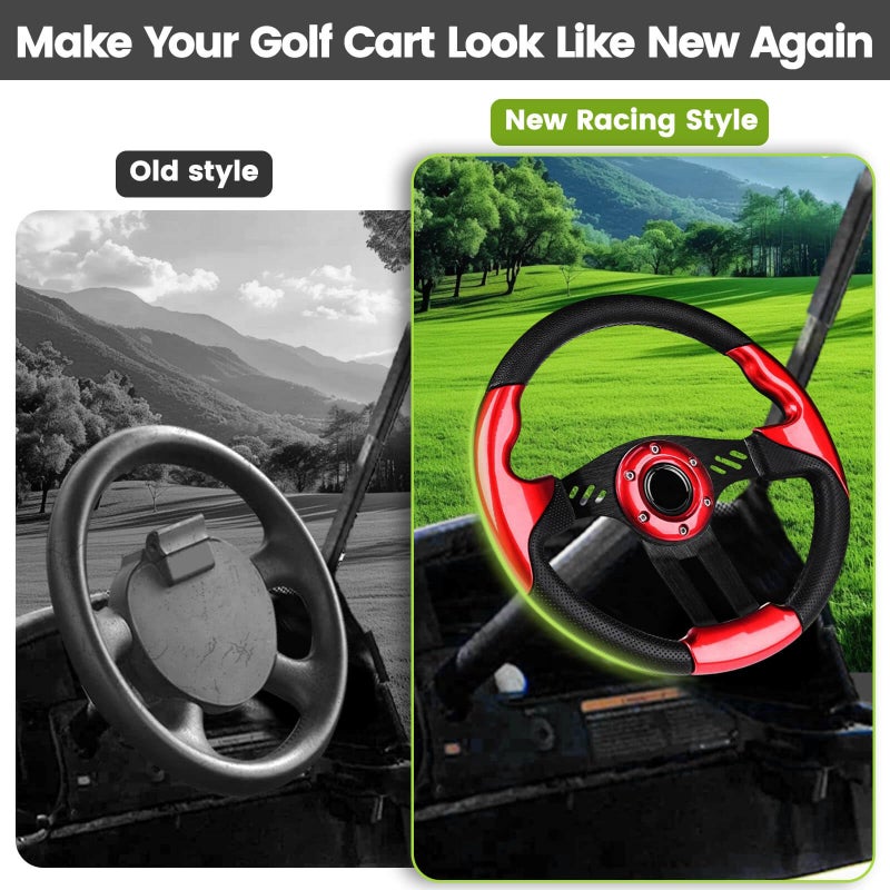 MOSNAI Golf Cart Steering Wheel for EZGO Club Car Yamaha Universal Steering Wheel EZGO Steering Wheel Club Car Cool Racing Style Steering Wheel Golf Cart(Steering Wheel Red) - Image 4